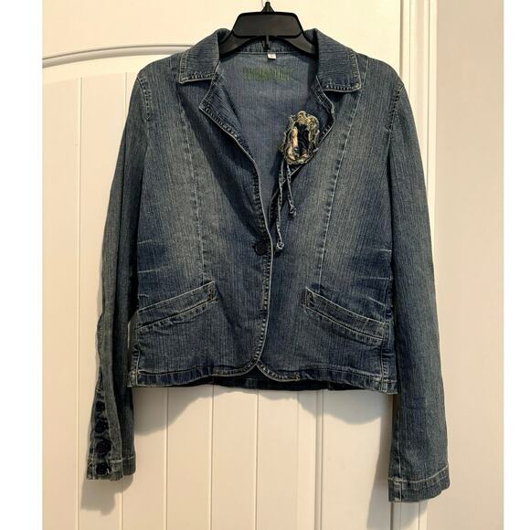 Jean Jacket by Hydraulic Size Large with cute fabric rose / flower Denim - Picture 1 of 11